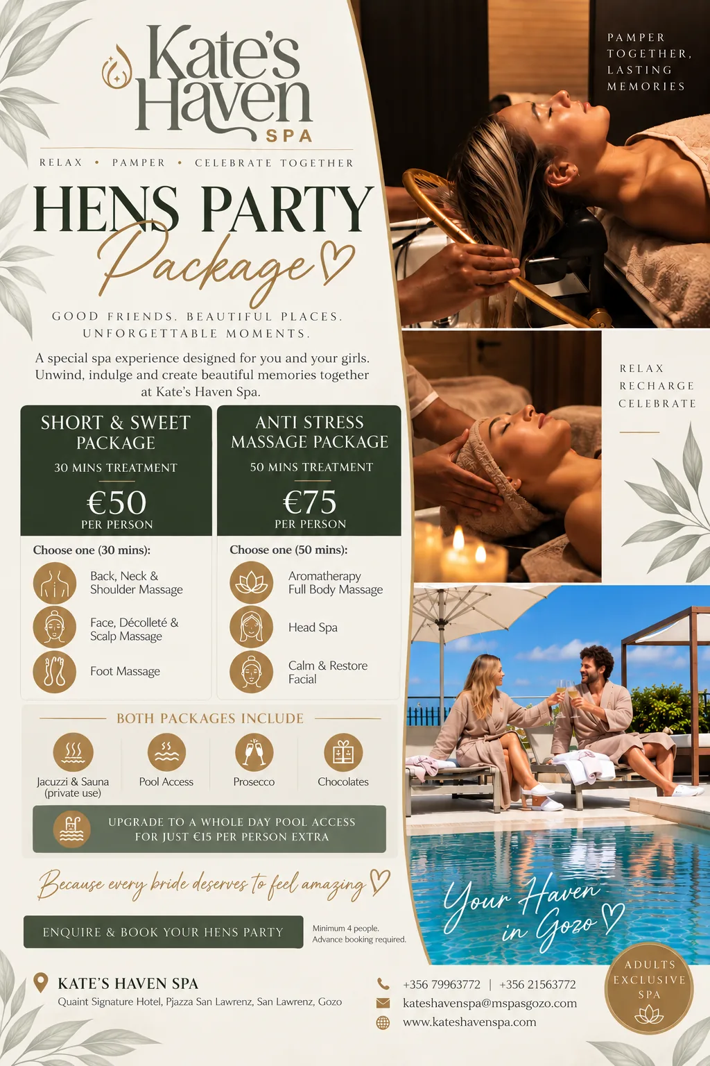 Kate's Haven Spa Hens Party Package